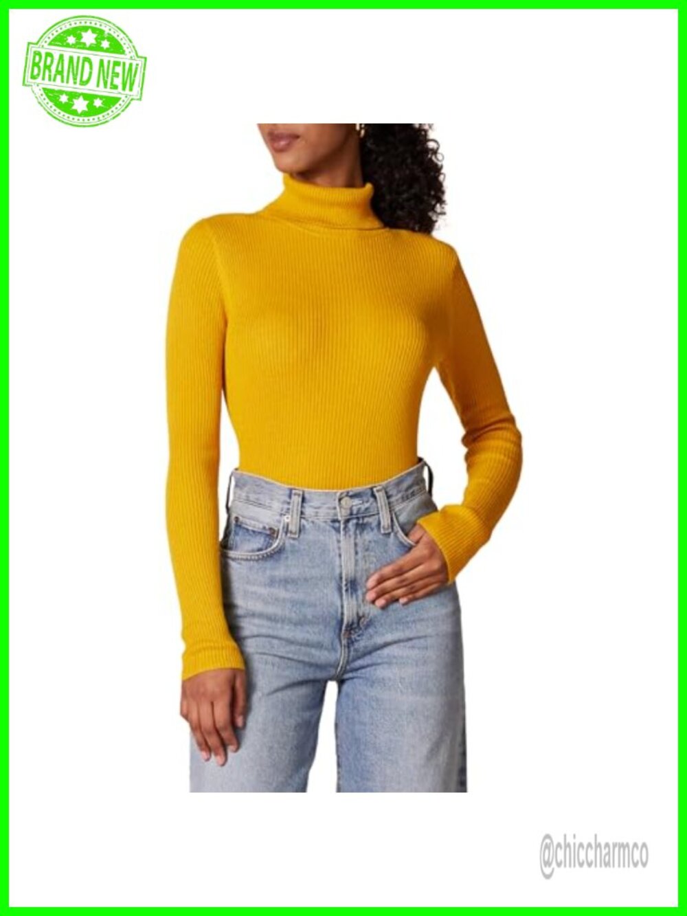 Women's Slim-Fit Long-Sleeve Ribbed Turtleneck Sweater, Cotton Blend,